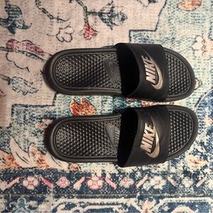 Nike Black Slide Sandals with Rose Gold Logo